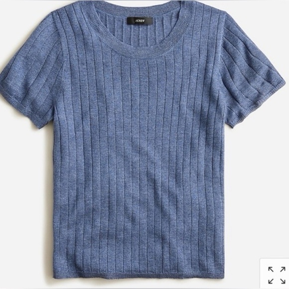 J. Crew Heather Seacoast Blue Silk Cashmere Crew Neck Cropped Pull Over Top - Picture 4 of 8